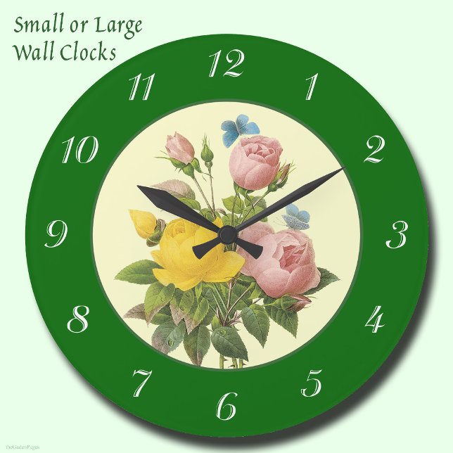 Grande Relógio de Rosas Botânicas Rosa Amarelo com Número (Pink Yellow Botanical Roses with Numbers Clock)