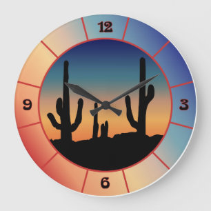 Grande Relógio de Silhueta Sunset do Cactus Ocidental