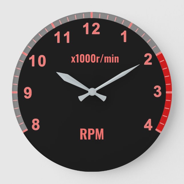 Grande Relógio de Tachômetro de Carro Vermelho para Garag (Frente)