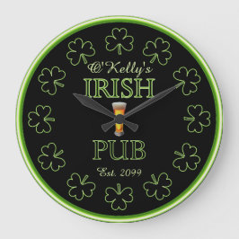 Grande Relógio de Taverna do Bar Pub - Irish Shamrocks