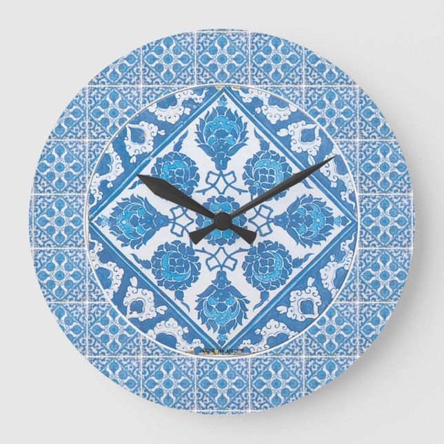 Grande Relógio de Telha Falsa Delft de Flores-de-Milho Az (Frente)