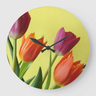 Grande Relógio de Tulipas Laranja e Roxo