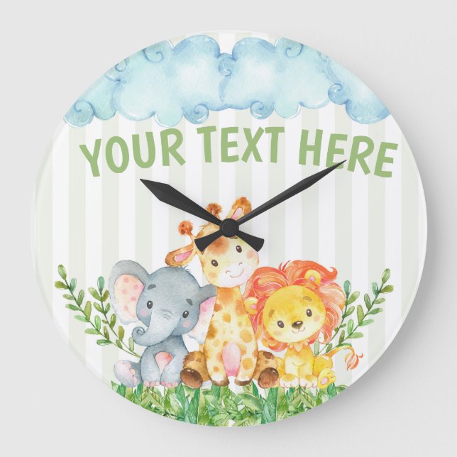 Grande relógio do quarto do animal da selva de safari (Frente)