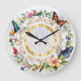 Grande Relógio Floral Borboleta de Verão Bonito