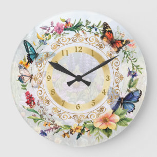 Grande Relógio Floral Borboleta de Verão Bonito