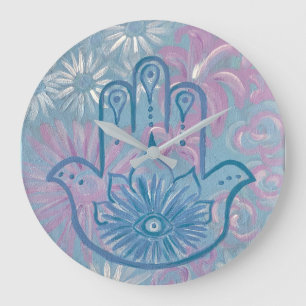 Grande Relógio Floral Hamsa