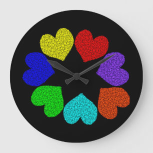 Grande Relógio Floral Rainbow Hearts Wall