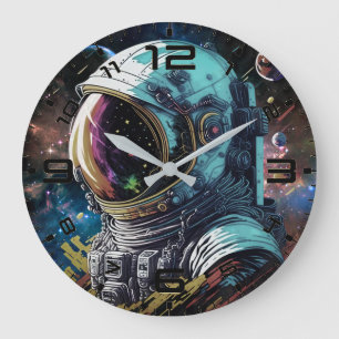 Grande Relógio Galáxia Astronauta Neon