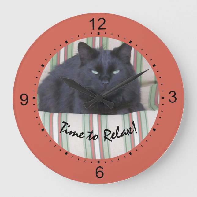 Grande Relógio - Gato Preto em Cushiings (Frente)