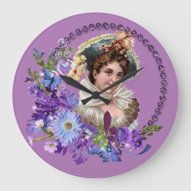 Grande Relógio Infantil, Floral Roxo Vitoriano (Frente)