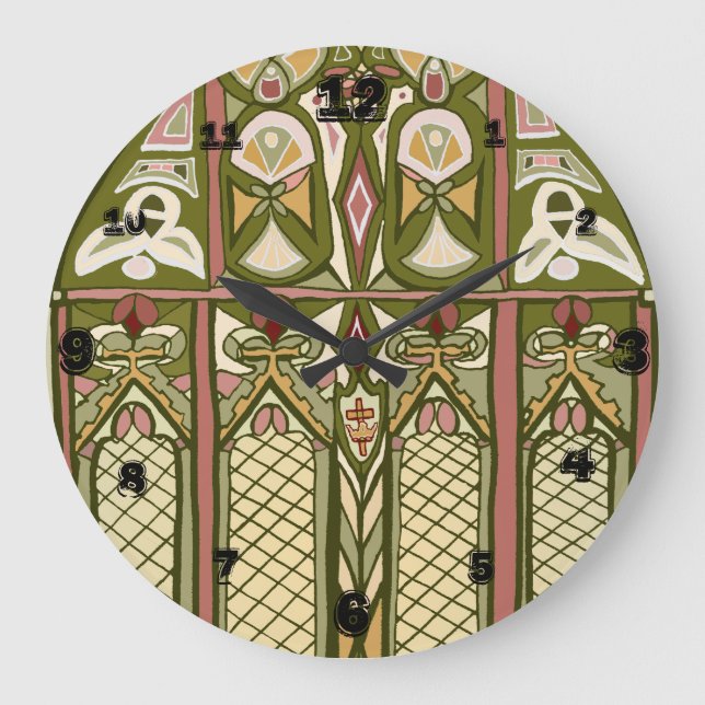 Grande Relógio inspirado em vidros manchados de Artes e A (Frente)