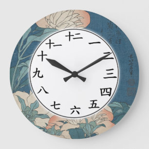 Grande Relógio Japonês ou Chinês de Número Flor Azul