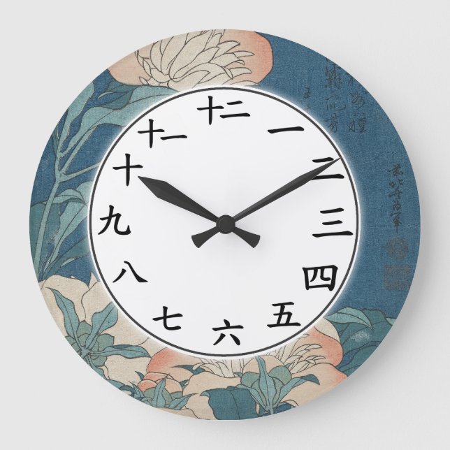 Grande Relógio Japonês ou Chinês de Número Flor Azul (Frente)