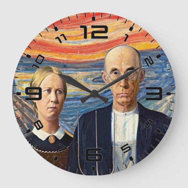 Grande Relógio Mashup de Arte American Gothic Scream (Frente)