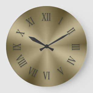 Grande Relógio Metálico Dourado Vintage com Números Roman
