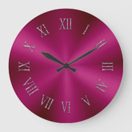 Grande Relógio Metálico Vermelho rosa com Números Romanos