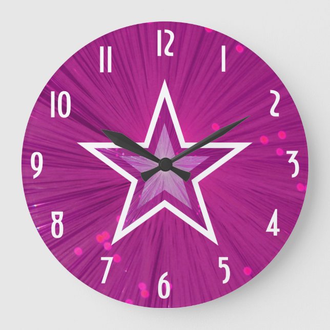 Grande Relógio "Números" de Estrelas Rosa (Frente)