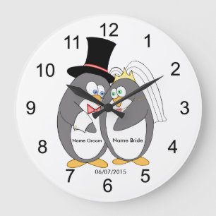 Grande Relógio Personalizado De Casamento Do Pinguim