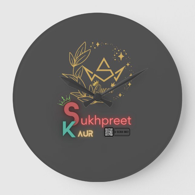 Grande Relógio Personalizado de Parede do Sukhpreet Kaur  (Frente)
