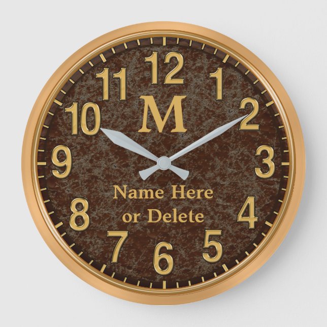Grande Relógio Personalizado Marrom e Dourado monograma (Frente)