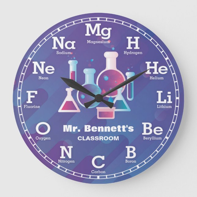 Grande Relógio Personalizável da Ciência da Química (Frente)