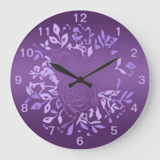 Grande Relógio Redondo com Coroa de Rosa Violeta