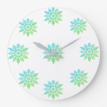 Relógio redondo com floco de neve verde azul