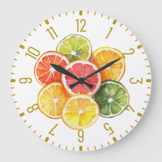 Grande Relógio Redondo de Fatias de Frutas Cítricas Moder