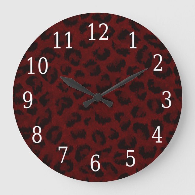 Grande Relógio Redondo de Pele-Leopardo Vermelho (Frente)