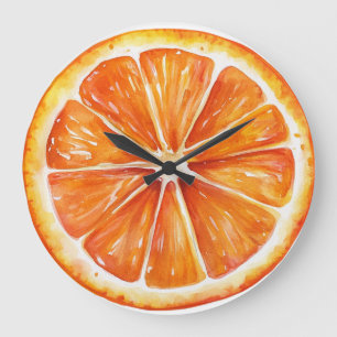 Grande Relógio Redondo Fatia de Fruta Laranja Cítrica