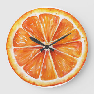 Grande Relógio Redondo Fatia de Fruta Laranja Cítrica