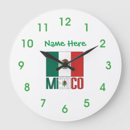 Grande Relógio Redondo Personalizado Bandeira do México 