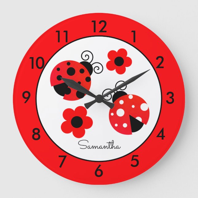 Grande Relógio redondo Red Ladybug Personalizado (Frente)