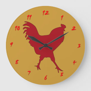 Grande Relógio Rooster Vermelho