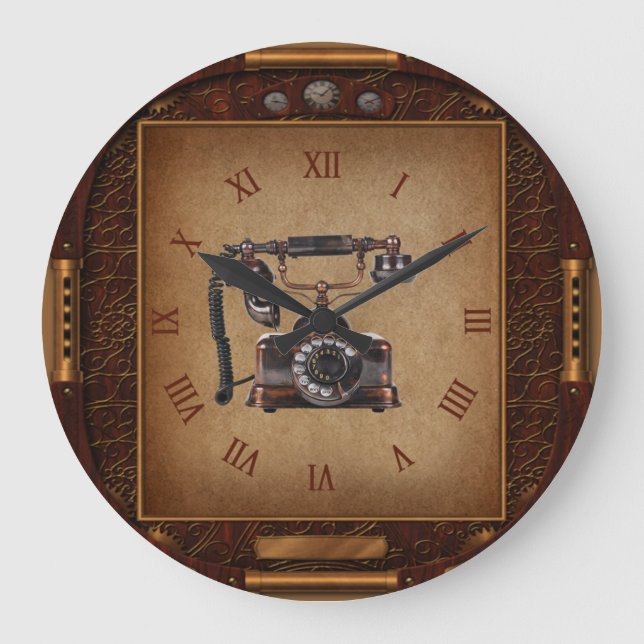 Grande Relógio Steampunk~Telefone Antiquado~Números Roman (Frente)