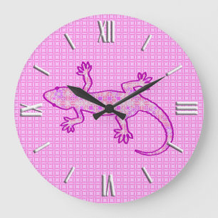 Grande Relógio Tribal Gecko - orquídea e casca rosa