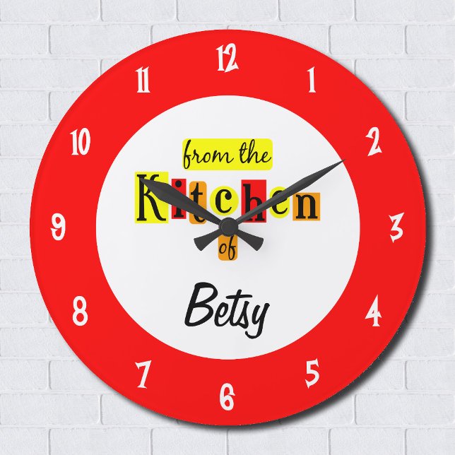 Grande Relógio Vermelho Retro Personalizado Da Cozinha (Custom From the Kitchen Of Retro Red Clock)
