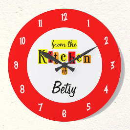 Grande Relógio Vermelho Retro Personalizado Da Cozinha