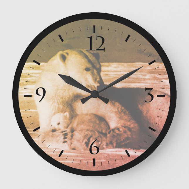 Grande Relógio vintage mãe urso polar Alaska EUA Tamanho  (Frente)