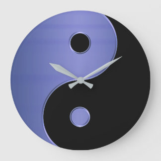 Grande Relógio Yin Yang em Prata Azul Claro e Preto