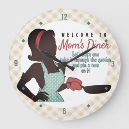 Grande Retro Mães Diner lingo fritura relógio da cozinha
