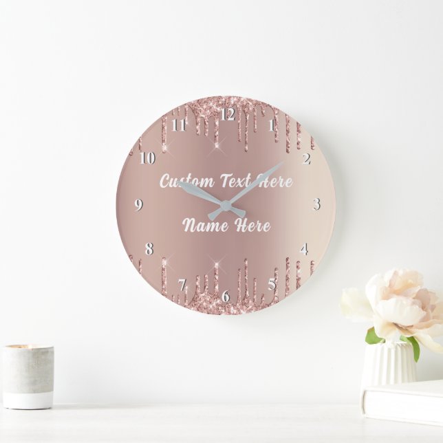 Grande Rosa de Relógio de Texto Personalizado Dourado Lít (Lar)