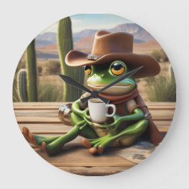 Grande Sapo de cowboy bonito com relógio de café