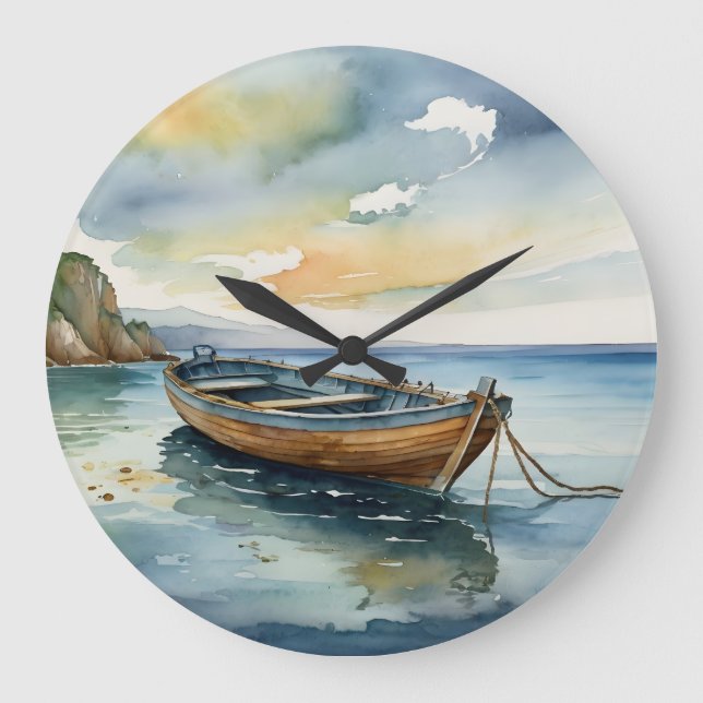Grande Serene Seascape: Relógio de Barco com Aquarela (Frente)