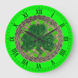 Grande Shamrock Verde & Celtic Knos Relógio Numérico Roma