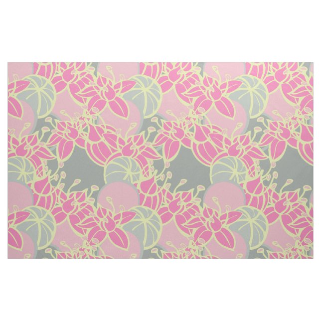 grande tecido de folha, botão e padrão de flores m (Fat Quarter)