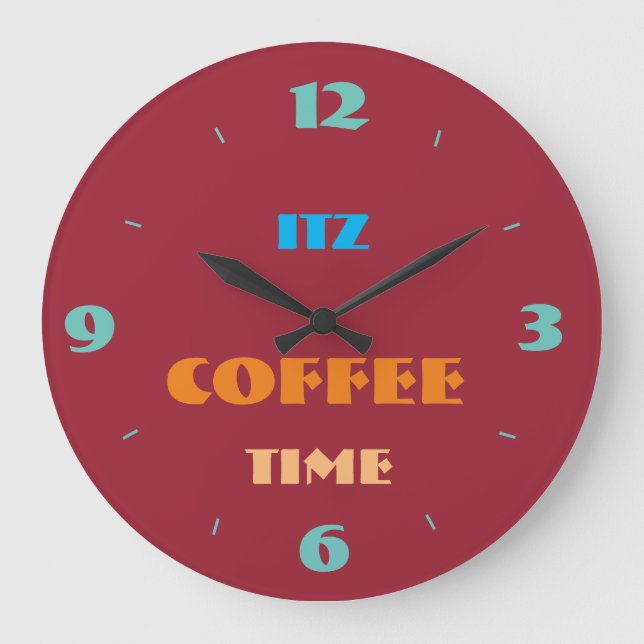 Grande Trendy Red "Itz Coffee Time" Kitchen Relógio (Frente)