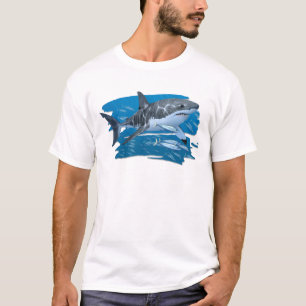 Grande tubarão branco no t-shirt do habitat