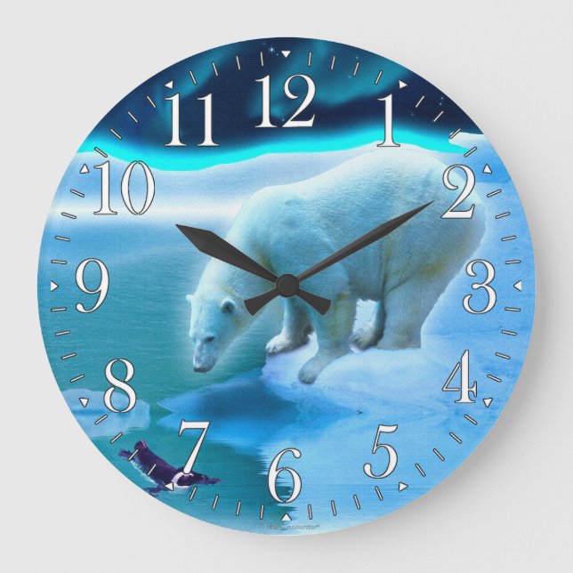 Grande Urso Polar e Relógio de Arte de Aurora do Pinguim  (Frente)