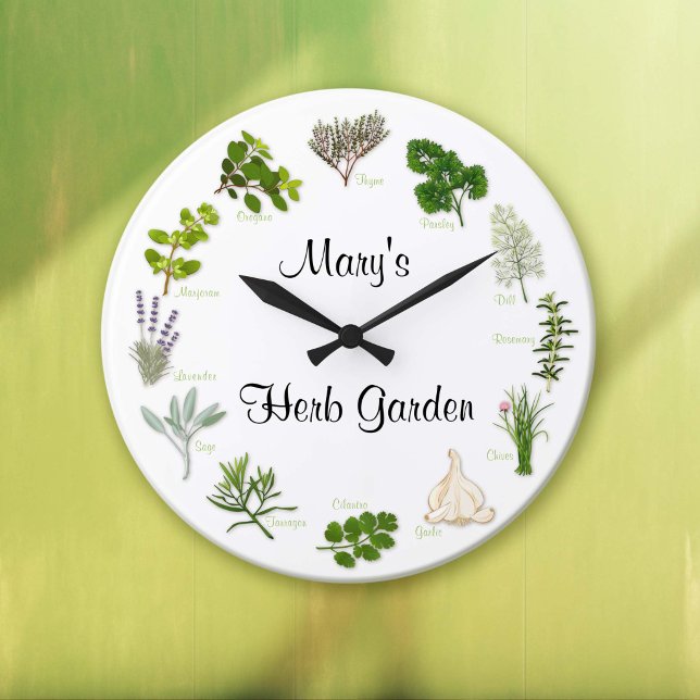 Grande Verifique Seu Relógio de Jardim de Ervas de Tomilh (Check Your Thyme - Herb Garden Clock. Fragrant, flavorful herbs and spices.)